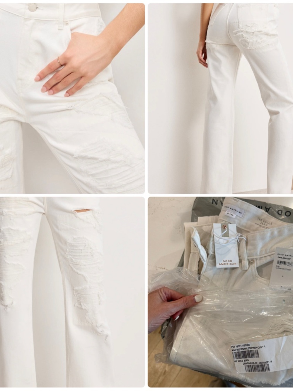 Good American Cloud white  Distressed Wide-Leg Jeans size 2 never worn